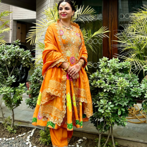 Orange Anarkali Full Suit With Same Colour Dupatta